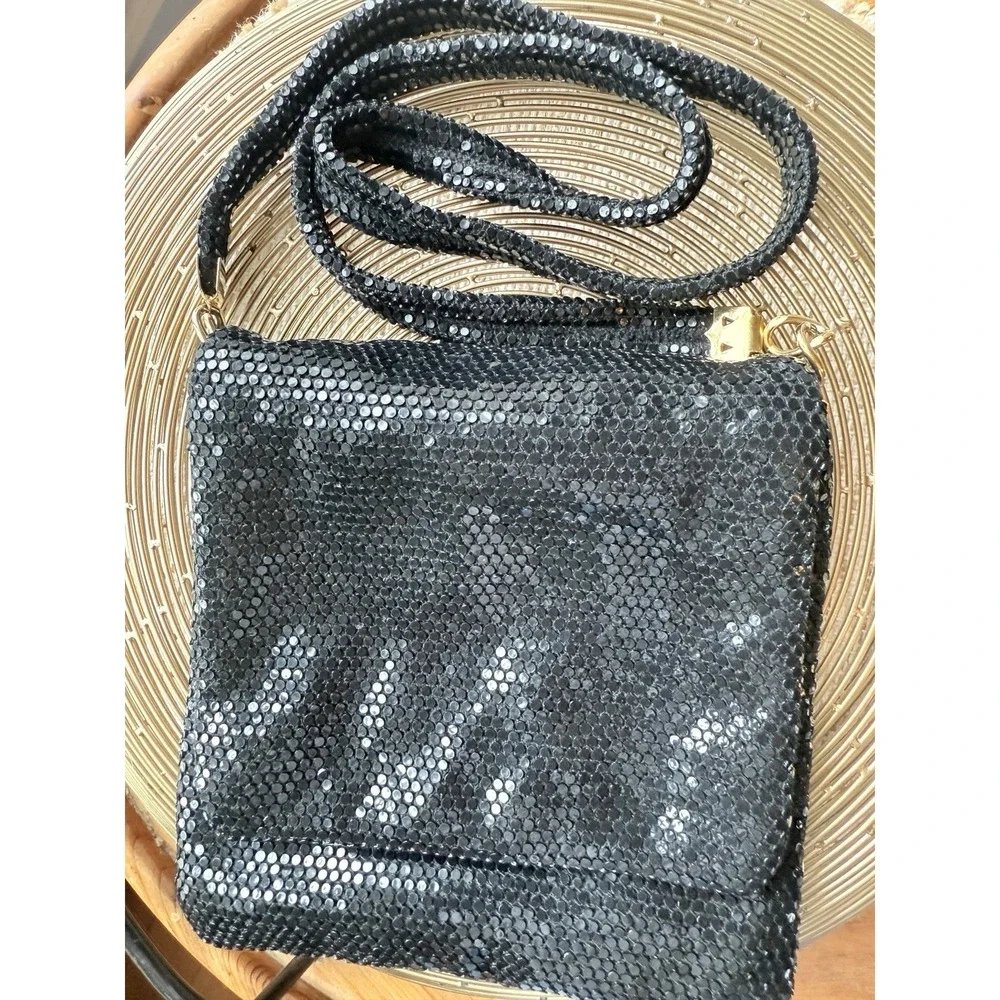 Black Metal Mesh Evening Bag Crossbody Prom Black Tie Fancy‎ Slinky
